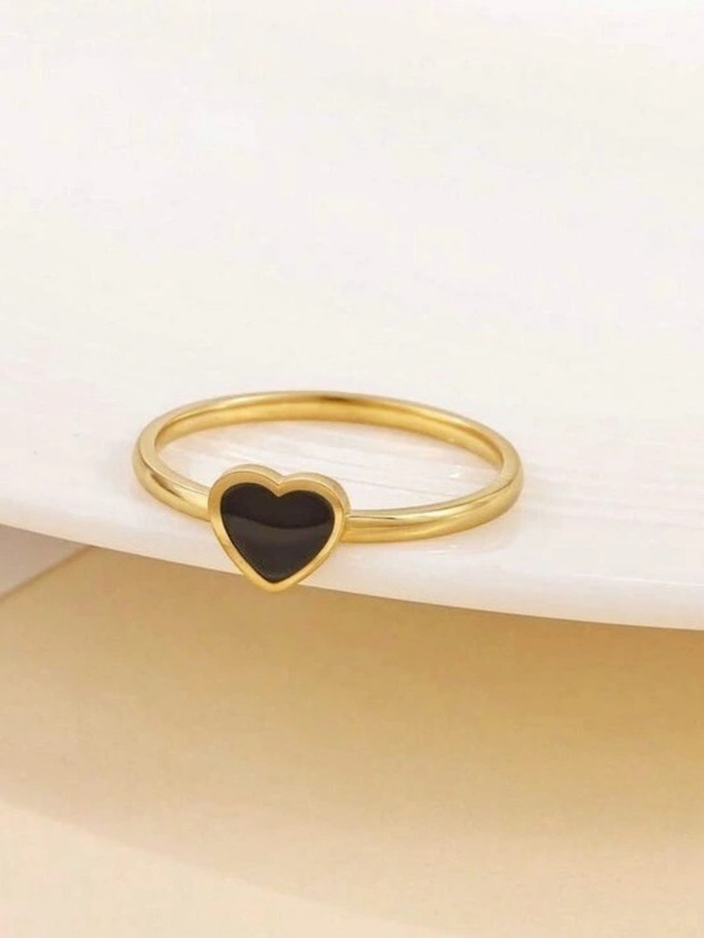 ⚜️⚜️1pc 18K Gold Plated Stainless Steel 304 Glossy Black Oil Heart Shaped